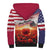 USA Veterans Day Sherpa Hoodie Poppy Flowers With Flag Grunge