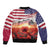 USA Veterans Day Sleeve Zip Bomber Jacket Poppy Flowers With Flag Grunge