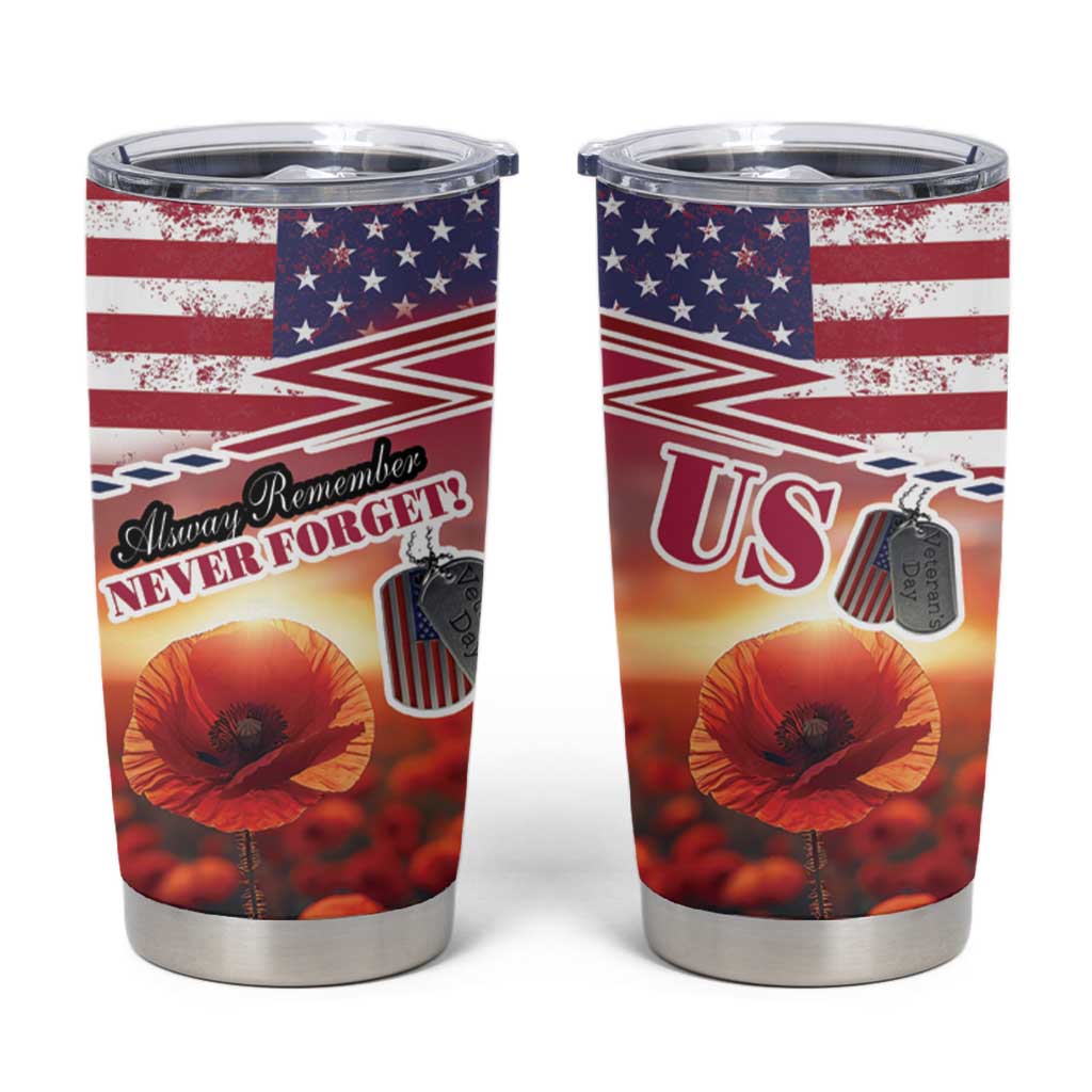 USA Veterans Day Tumbler Cup Poppy Flowers With Flag Grunge - Wonder Print Shop