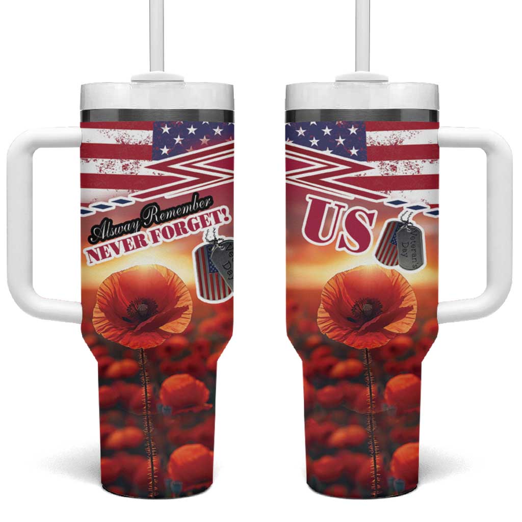 USA Veterans Day Tumbler With Handle Poppy Flowers With Flag Grunge - Wonder Print Shop