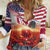 USA Veterans Day Women Casual Shirt Poppy Flowers With Flag Grunge