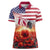 USA Veterans Day Women Polo Shirt Poppy Flowers With Flag Grunge