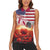 USA Veterans Day Women Sleeveless Polo Shirt Poppy Flowers With Flag Grunge