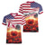 USA Veterans Day Women V-Neck T-Shirt Poppy Flowers With Flag Grunge