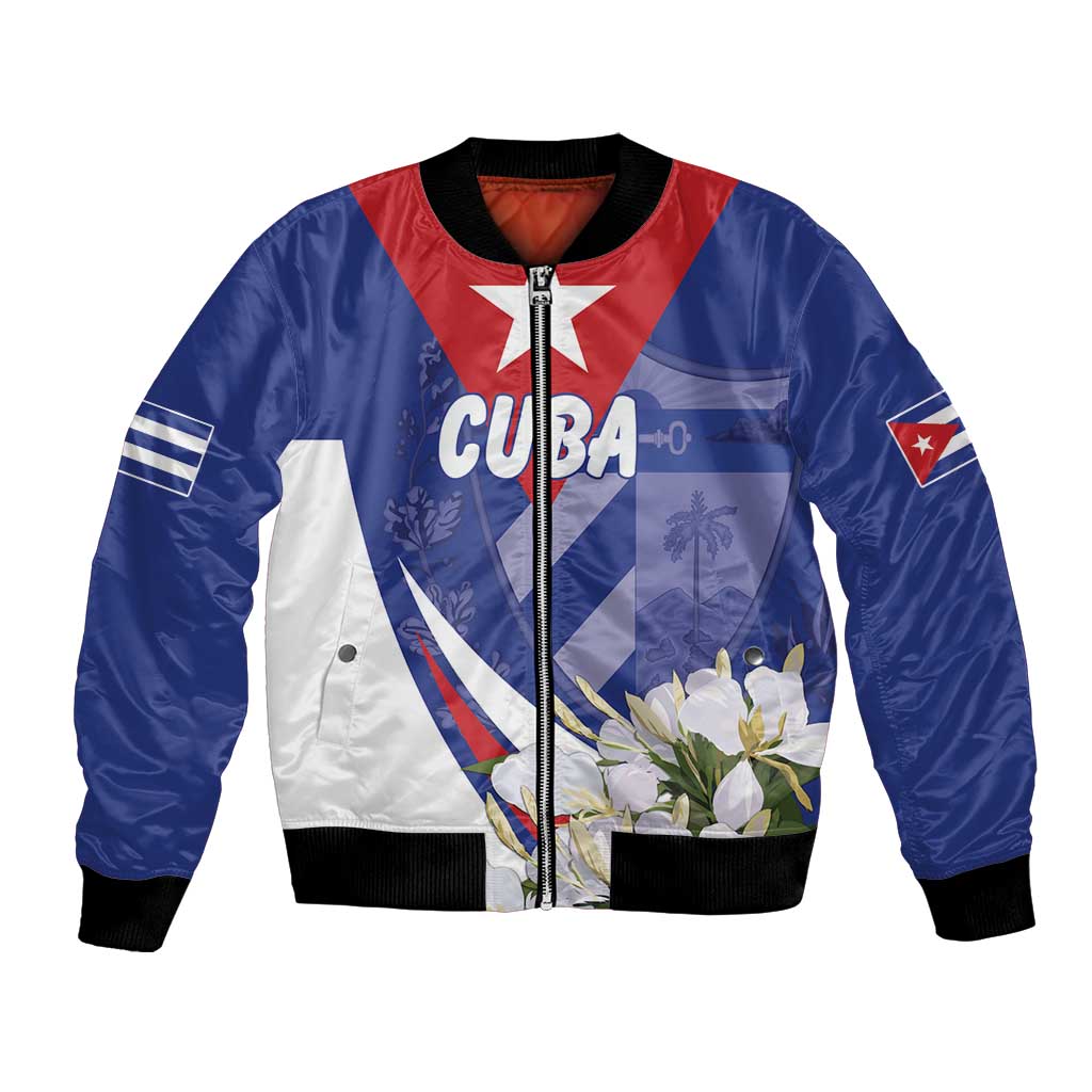 Personalized Cuba Hedychium Coronarium Bomber Jacket With Coat Of Arms - Wonder Print Shop