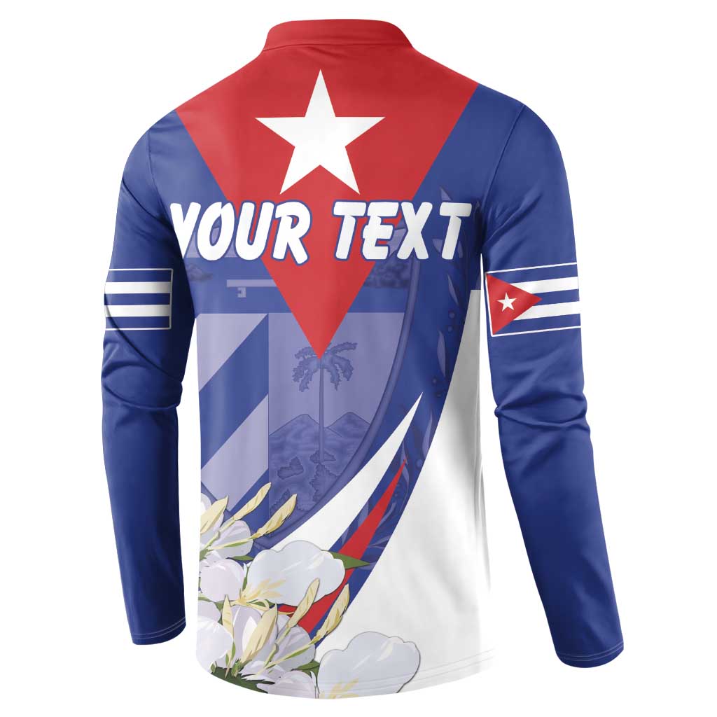 Blue button sweatshirt with back star and flag stripes, flowers, and YOUR TEXT