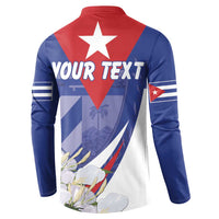 Blue button sweatshirt with back star and flag stripes, flowers, and YOUR TEXT
