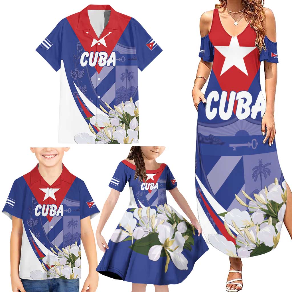 Personalized Cuba Hedychium Coronarium Family Matching Summer Maxi Dress and Hawaiian Shirt With Coat Of Arms - Wonder Print Shop