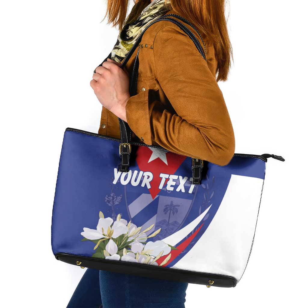 Personalized Cuba Hedychium Coronarium Leather Tote Bag With Coat Of Arms - Wonder Print Shop