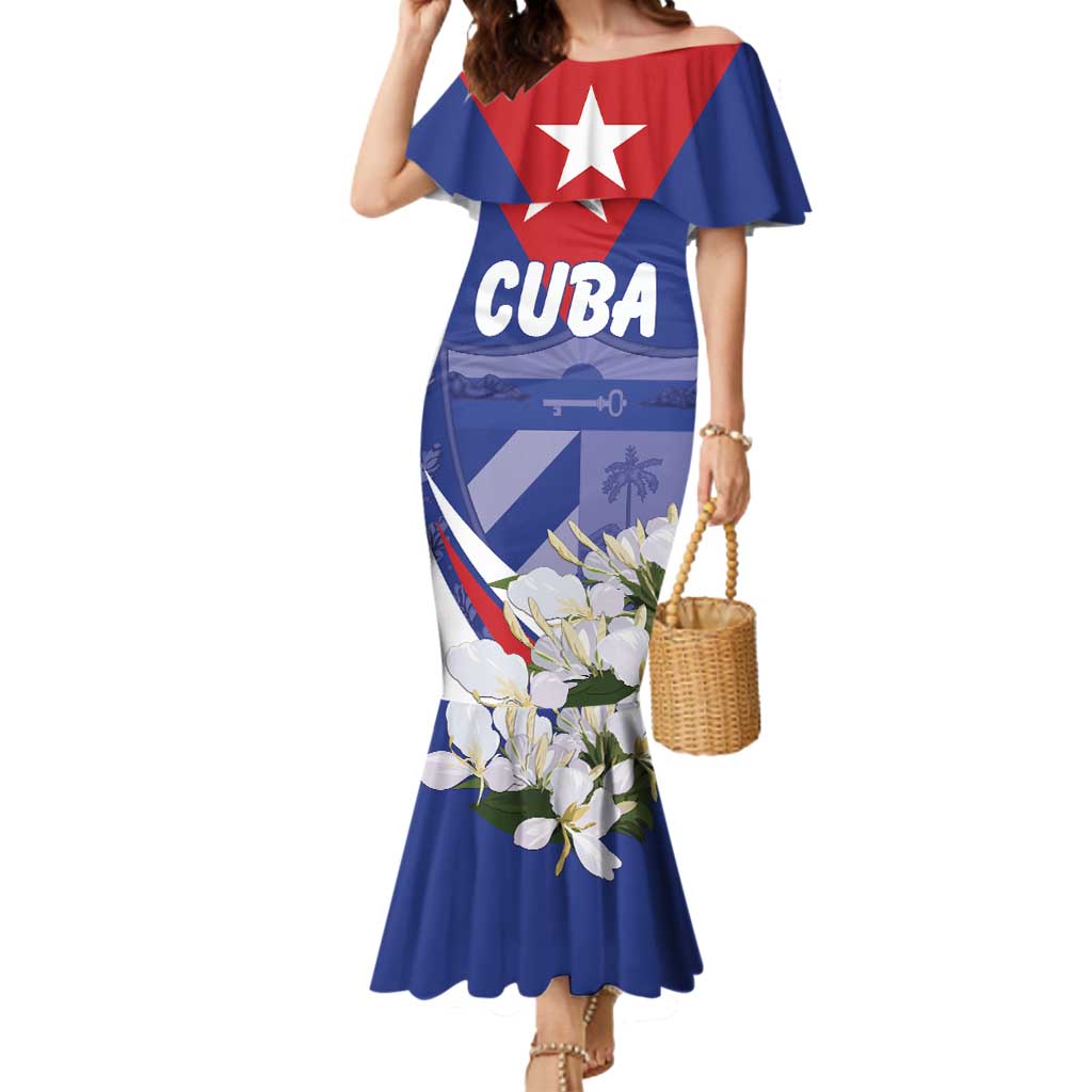 Personalized Cuba Hedychium Coronarium Mermaid Dress With Coat Of Arms - Wonder Print Shop