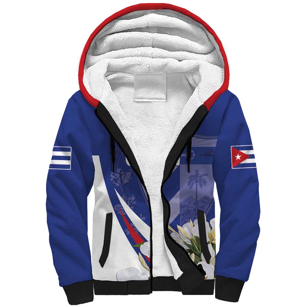 Personalized Cuba Hedychium Coronarium Sherpa Hoodie With Coat Of Arms - Wonder Print Shop