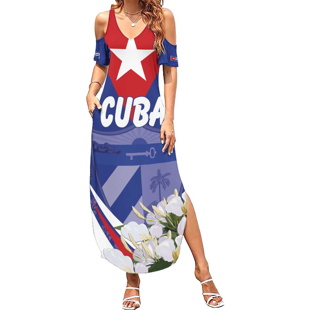 Personalized Cuba Hedychium Coronarium Summer Maxi Dress With Coat Of Arms - Wonder Print Shop