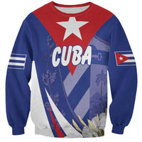 Blue unisex sweatshirt with red graphic diamond, white star, and Cuba flag text