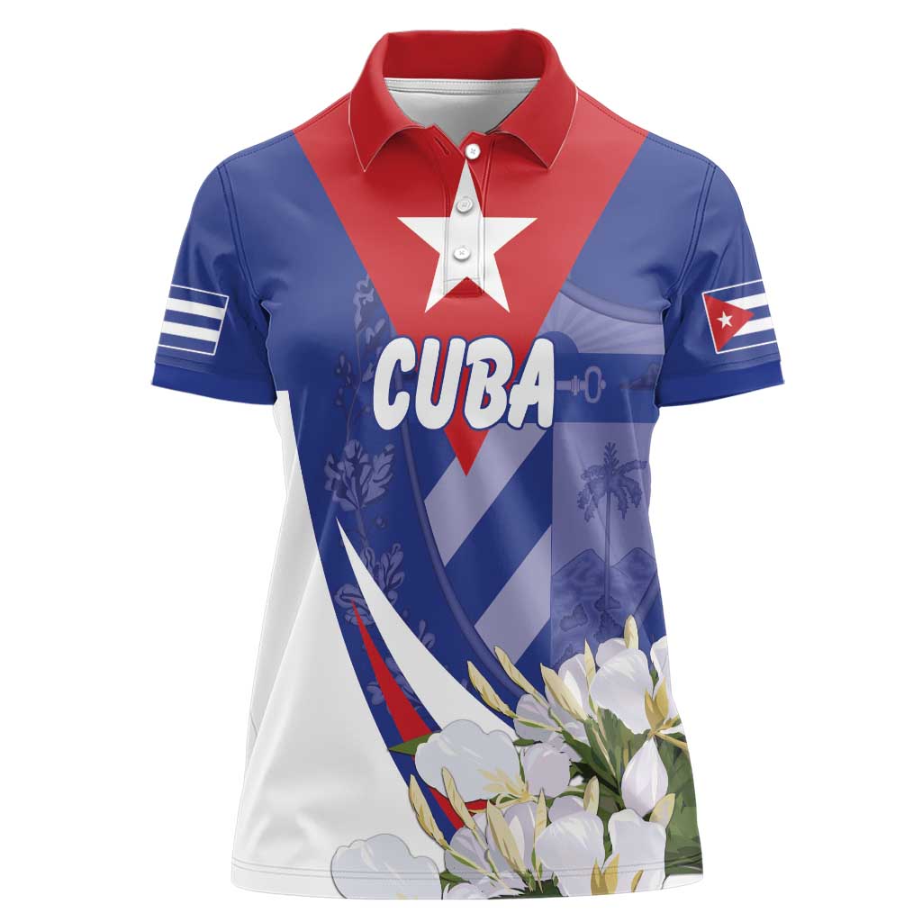 Personalized Cuba Hedychium Coronarium Women Polo Shirt With Coat Of Arms - Wonder Print Shop