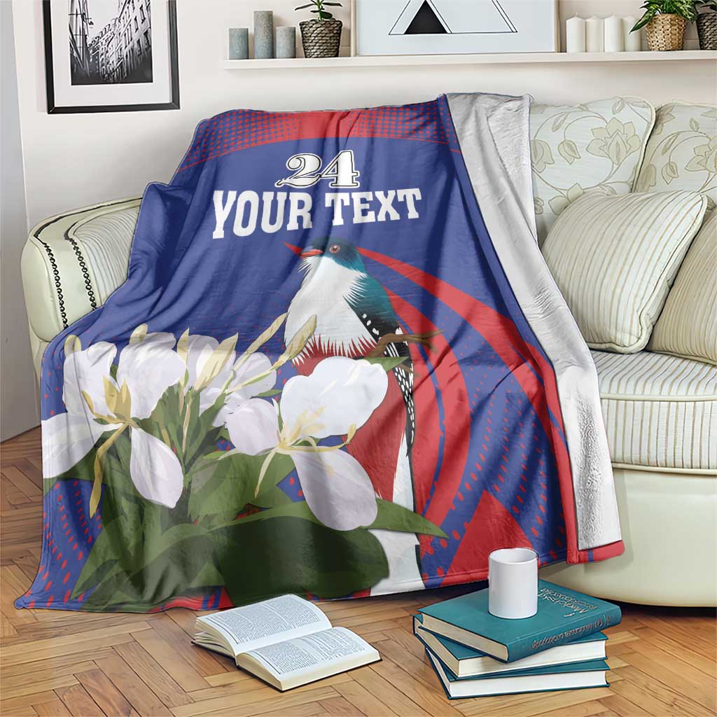 Custom blanket blue red with bird white flowers and YOUR TEXT 24