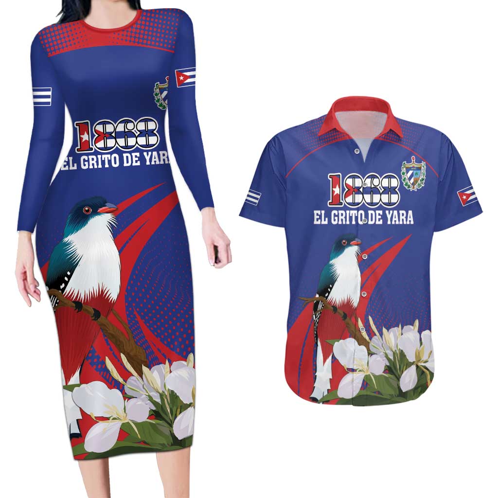 Custom Cuba Independence Day 1868 Couples Matching Long Sleeve Bodycon Dress and Hawaiian Shirt Tocororo With White Mariposa - Wonder Print Shop