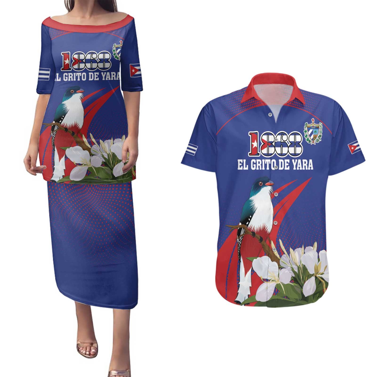 Custom Cuba Independence Day 1868 Couples Matching Puletasi and Hawaiian Shirt Tocororo With White Mariposa - Wonder Print Shop