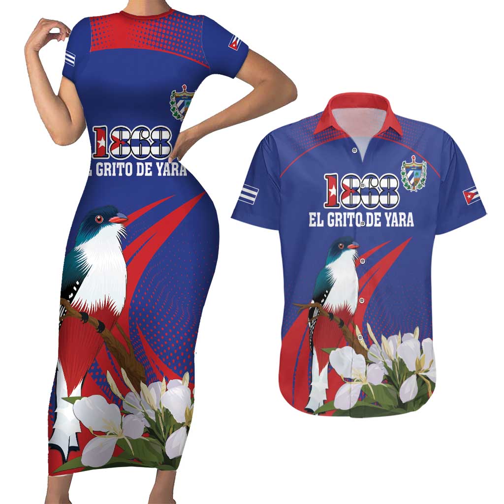 Custom Cuba Independence Day 1868 Couples Matching Short Sleeve Bodycon Dress and Hawaiian Shirt Tocororo With White Mariposa - Wonder Print Shop