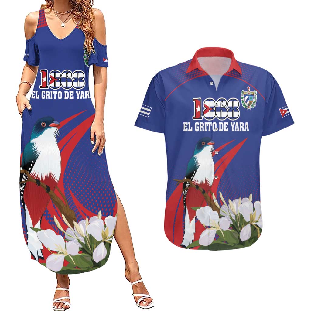 Custom Cuba Independence Day 1868 Couples Matching Summer Maxi Dress and Hawaiian Shirt Tocororo With White Mariposa - Wonder Print Shop