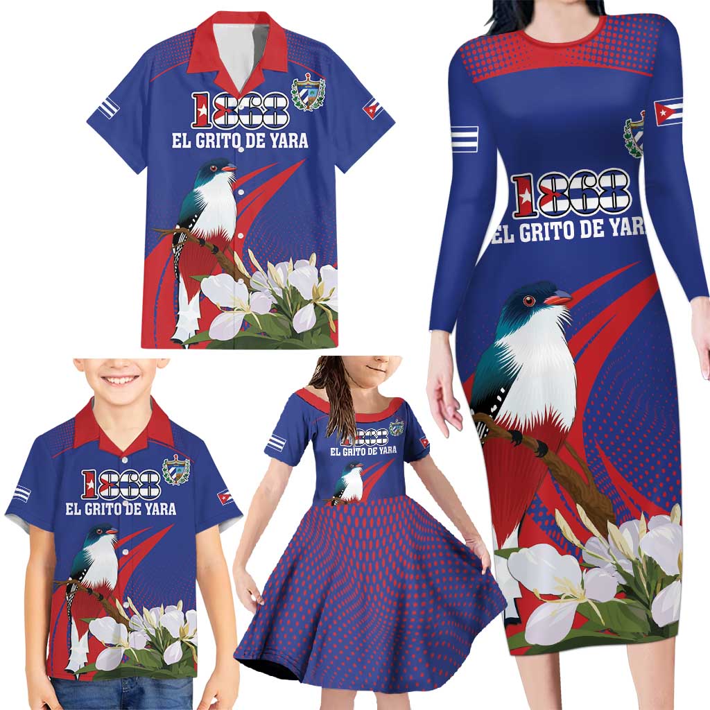 Custom Cuba Independence Day 1868 Family Matching Long Sleeve Bodycon Dress and Hawaiian Shirt Tocororo With White Mariposa - Wonder Print Shop