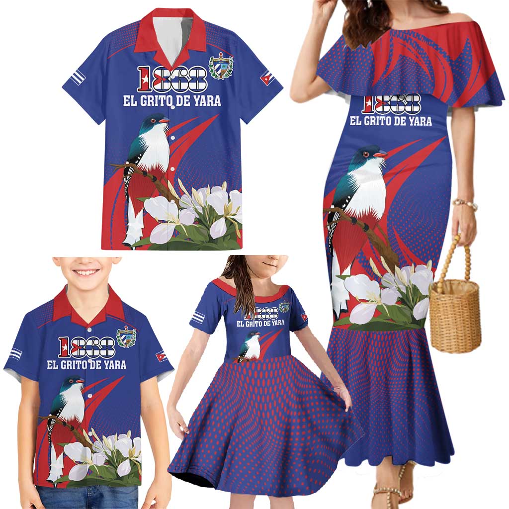 Custom Cuba Independence Day 1868 Family Matching Mermaid Dress and Hawaiian Shirt Tocororo With White Mariposa - Wonder Print Shop