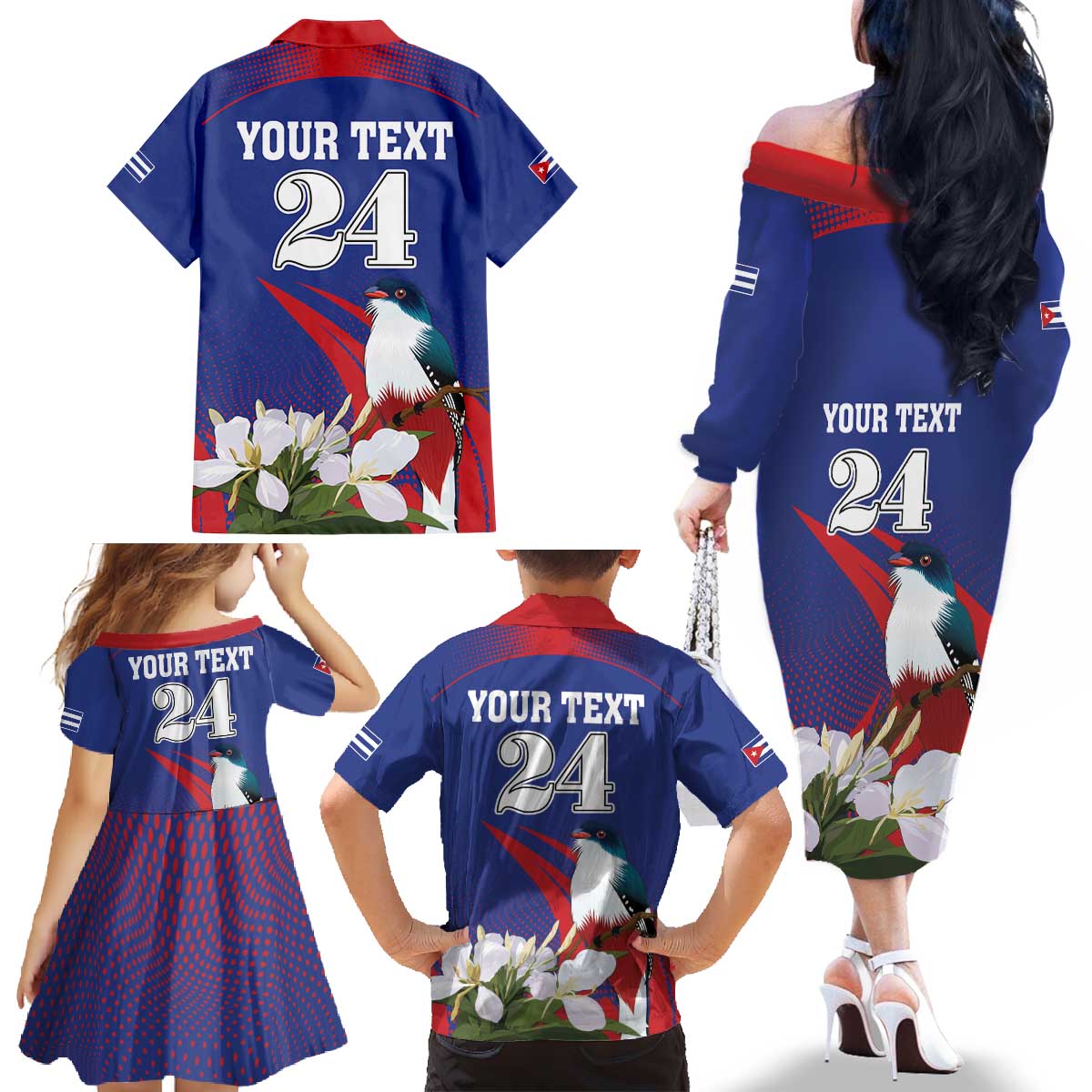 Custom Cuba Independence Day 1868 Family Matching Off The Shoulder Long Sleeve Dress and Hawaiian Shirt Tocororo With White Mariposa - Wonder Print Shop