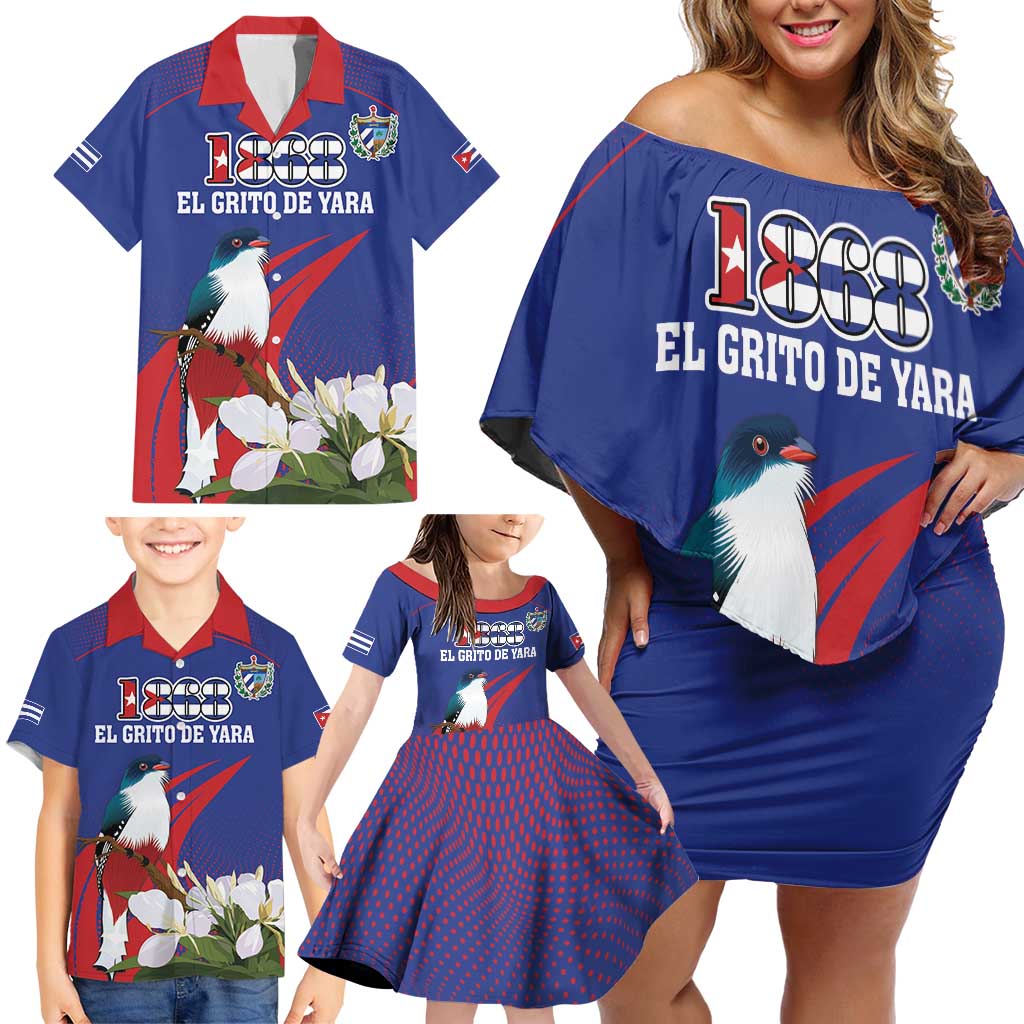 Custom Cuba Independence Day 1868 Family Matching Off Shoulder Short Dress and Hawaiian Shirt Tocororo With White Mariposa - Wonder Print Shop