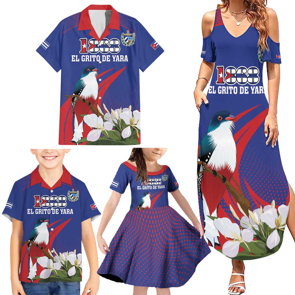 Custom Cuba Independence Day 1868 Family Matching Summer Maxi Dress and Hawaiian Shirt Tocororo With White Mariposa - Wonder Print Shop