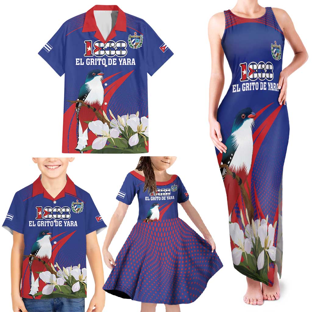 Custom Cuba Independence Day 1868 Family Matching Tank Maxi Dress and Hawaiian Shirt Tocororo With White Mariposa - Wonder Print Shop