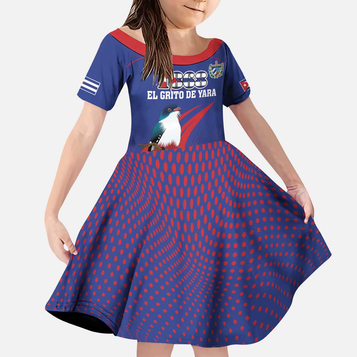 Custom Cuba Independence Day 1868 Kid Short Sleeve Dress Tocororo With White Mariposa - Wonder Print Shop