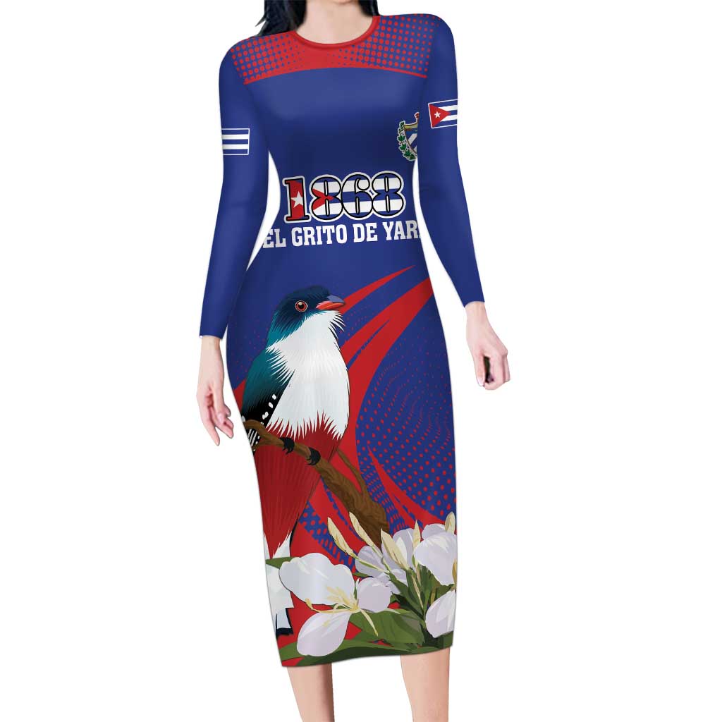 Custom Cuba Independence Day 1868 Long Sleeve Bodycon Dress Tocororo With White Mariposa - Wonder Print Shop