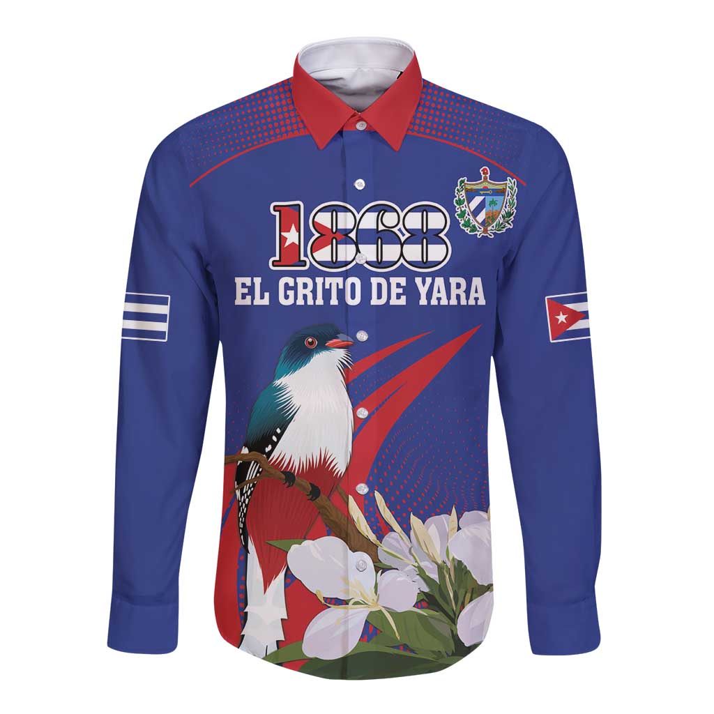 Custom Cuba Independence Day 1868 Long Sleeve Button Shirt Tocororo With White Mariposa - Wonder Print Shop