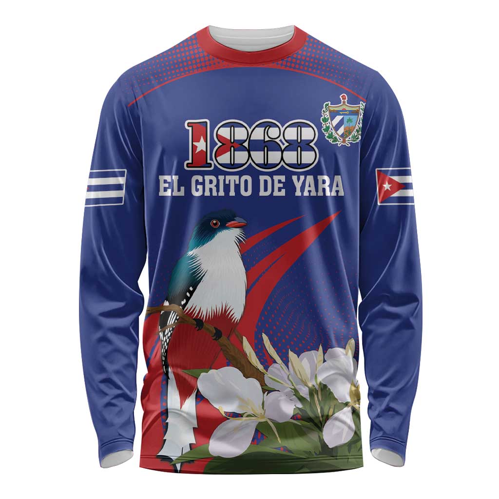 Custom Cuba Independence Day 1868 Long Sleeve Shirt Tocororo With White Mariposa - Wonder Print Shop