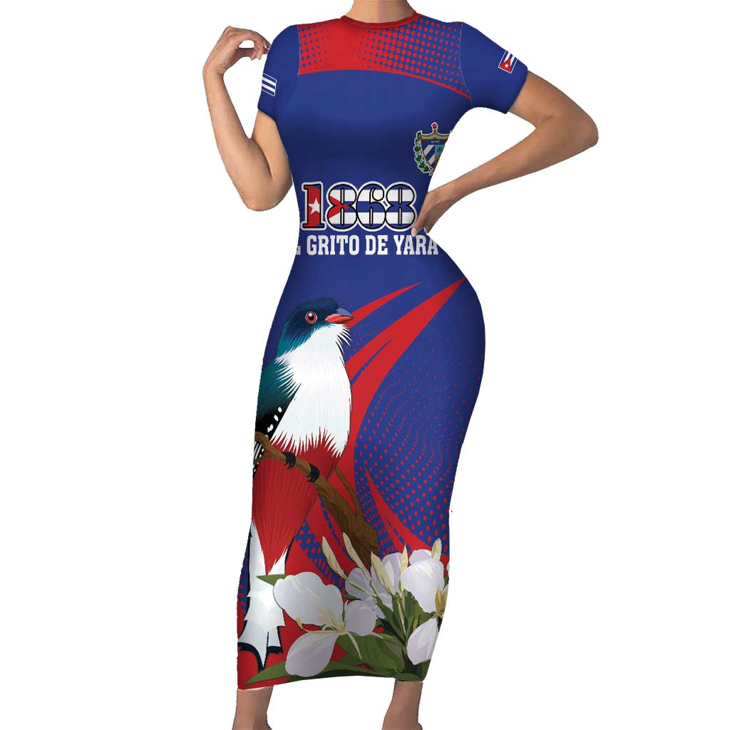 Custom Cuba Independence Day 1868 Short Sleeve Bodycon Dress Tocororo With White Mariposa - Wonder Print Shop