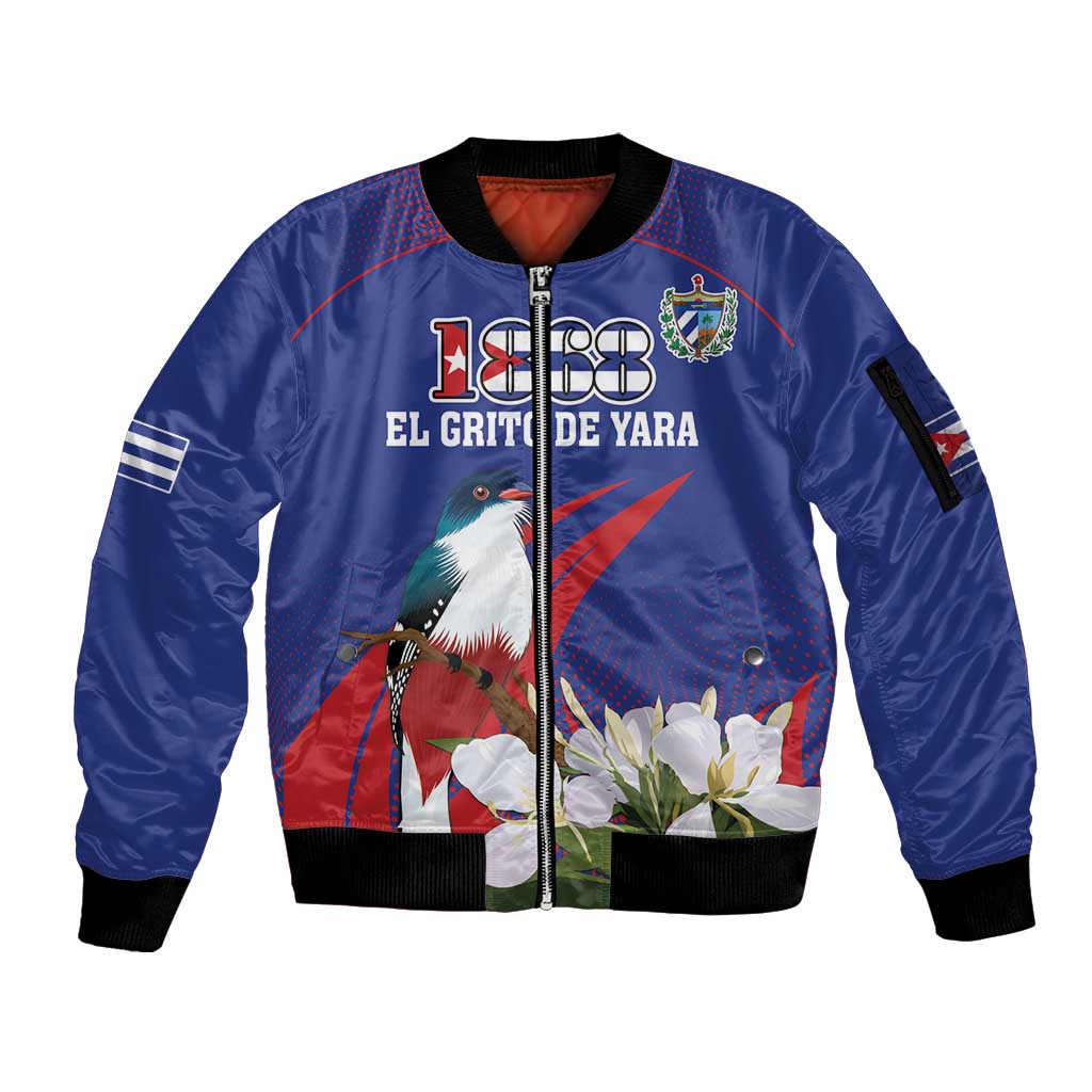 Custom Cuba Independence Day 1868 Sleeve Zip Bomber Jacket Tocororo With White Mariposa - Wonder Print Shop