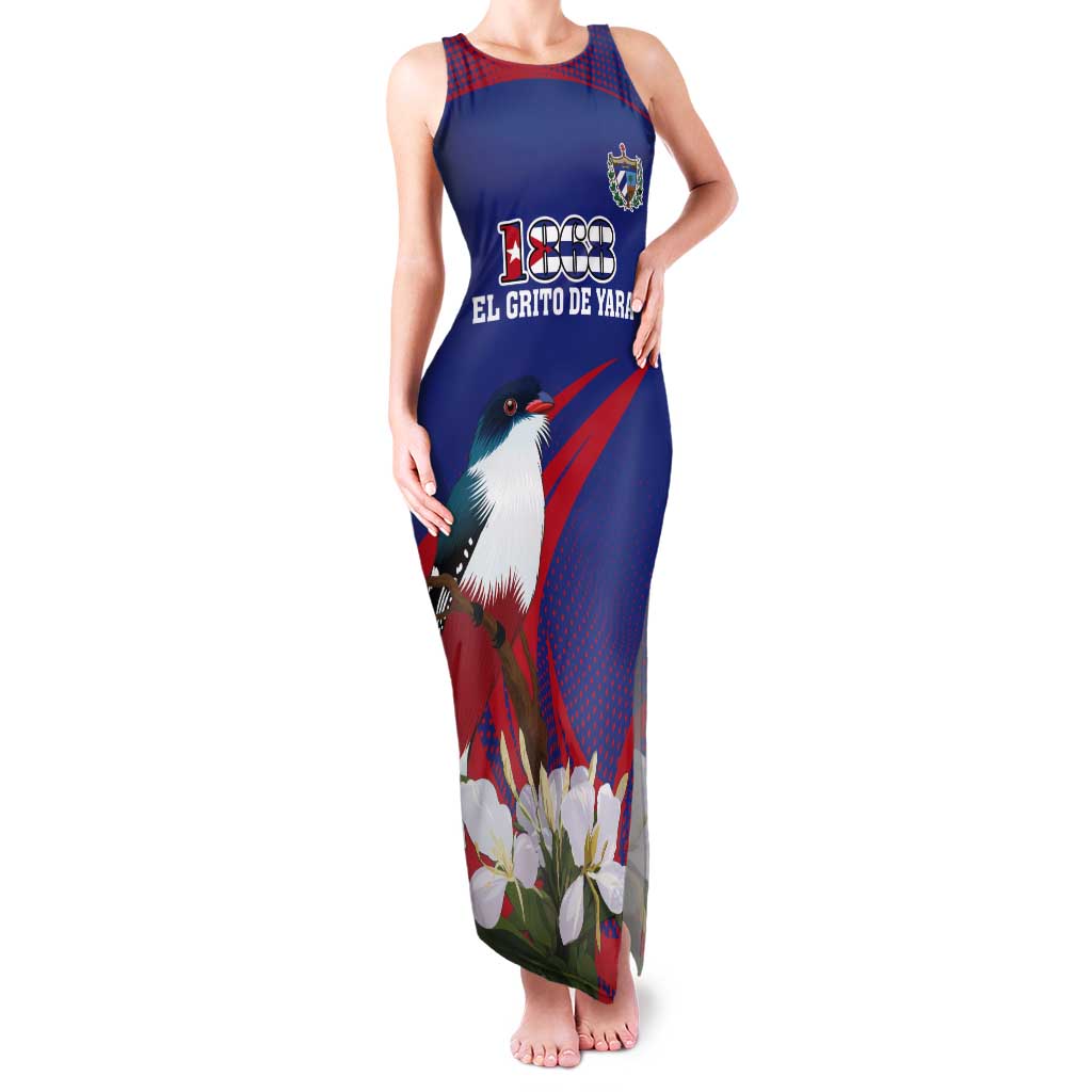 Custom Cuba Independence Day 1868 Tank Maxi Dress Tocororo With White Mariposa - Wonder Print Shop