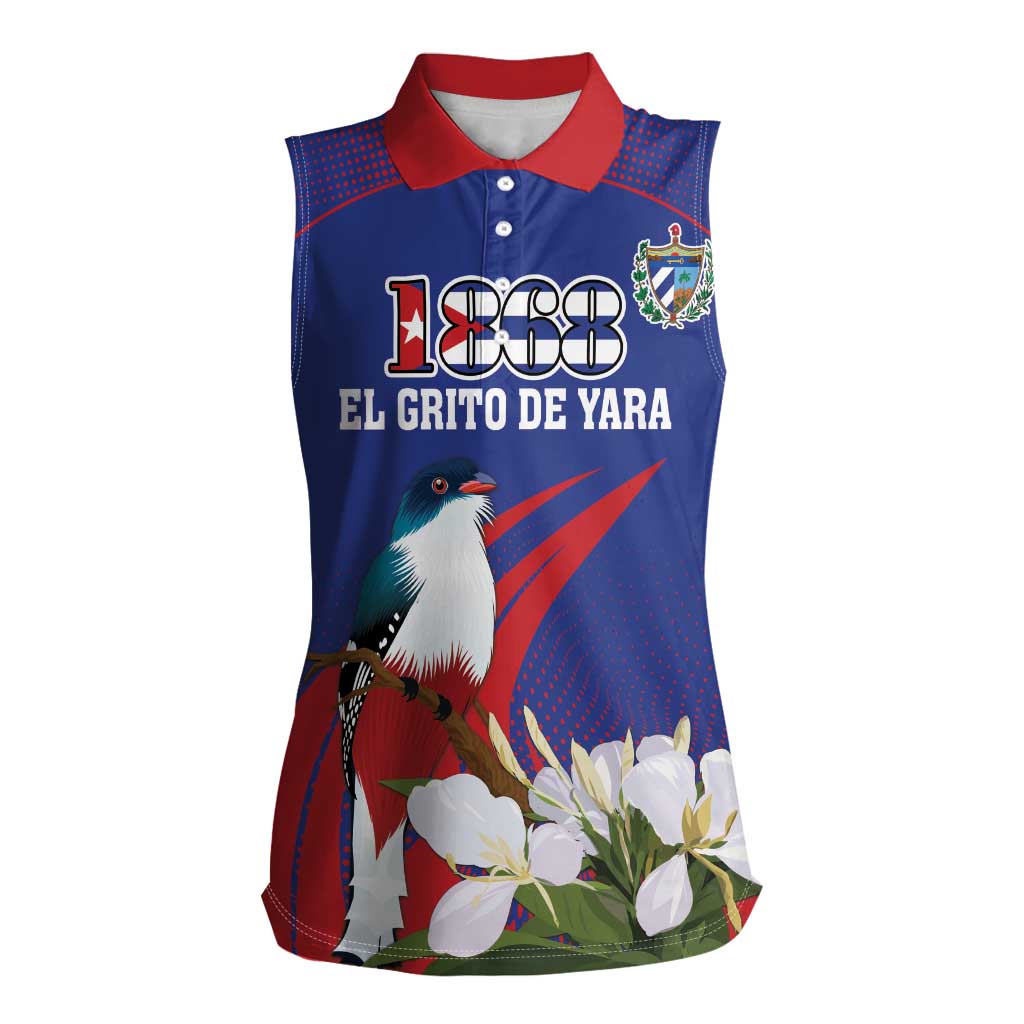 Custom Cuba Independence Day 1868 Women Sleeveless Polo Shirt Tocororo With White Mariposa - Wonder Print Shop