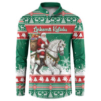 Lithuania Christmas Button Sweatshirt Santa Riding White Horse Linksmu Kaledu - Wonder Print Shop