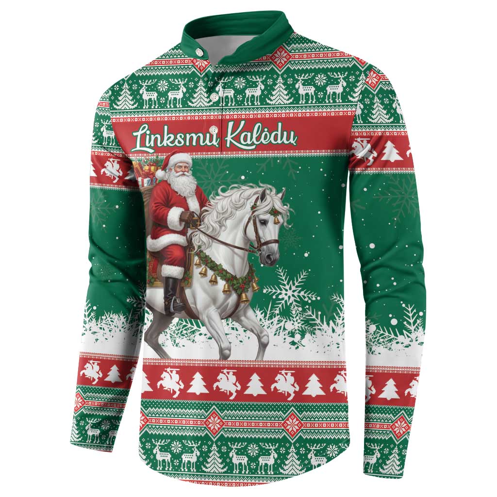 Lithuania Christmas Button Sweatshirt Santa Riding White Horse Linksmu Kaledu - Wonder Print Shop