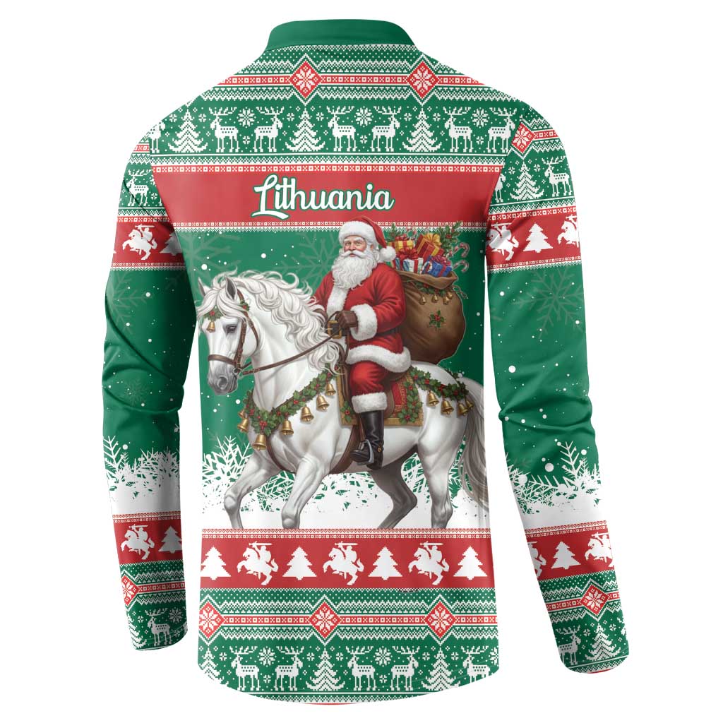Lithuania Christmas Button Sweatshirt Santa Riding White Horse Linksmu Kaledu - Wonder Print Shop