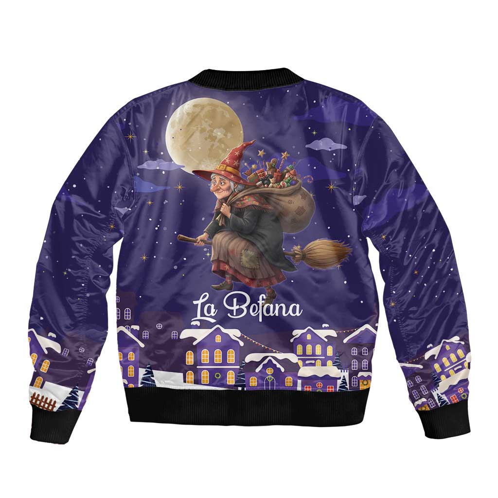 Italy Christmas Bomber Jacket La Befana Flying Over Winter Night - Wonder Print Shop