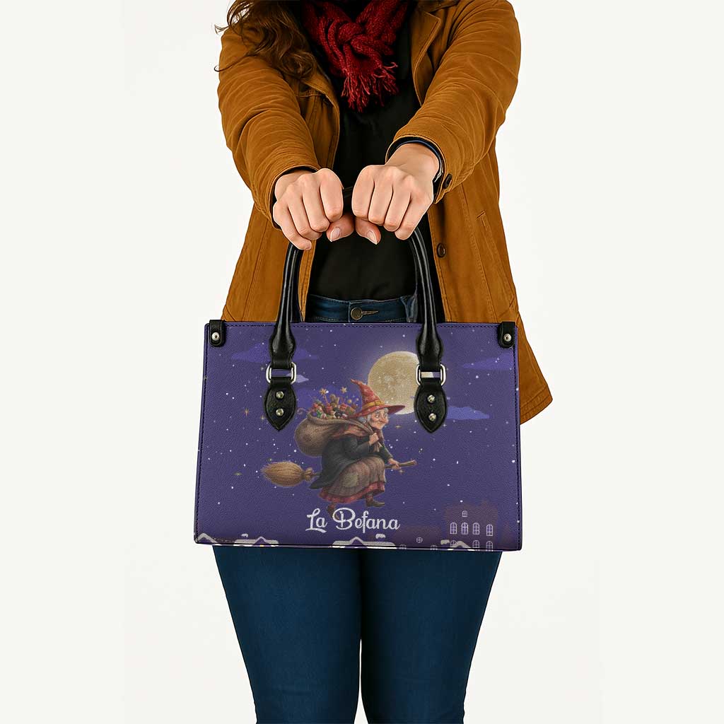 Italy Christmas Leather Bag La Befana Flying Over Winter Night - Wonder Print Shop