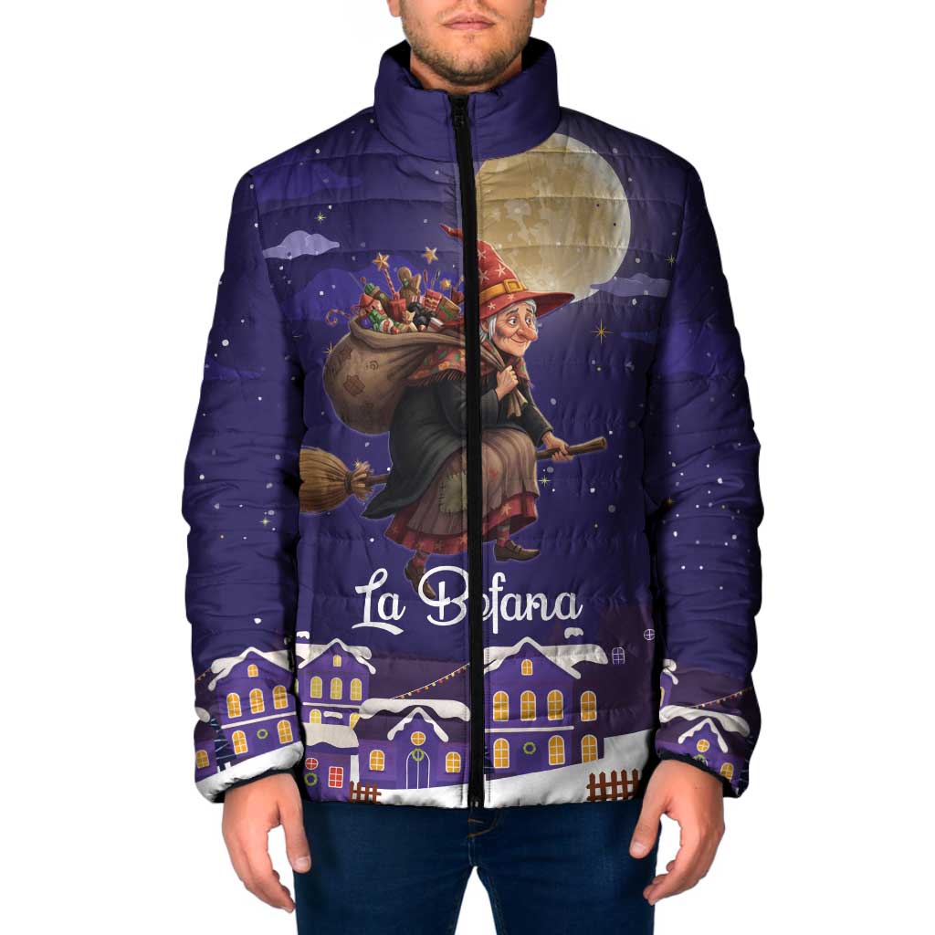 Italy Christmas Padded Jacket La Befana Flying Over Winter Night - Wonder Print Shop