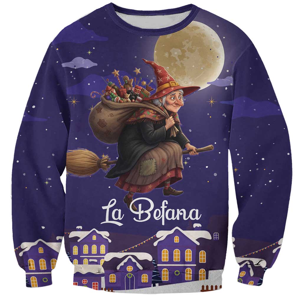 Italy Christmas Sweatshirt La Befana Flying Over Winter Night - Wonder Print Shop