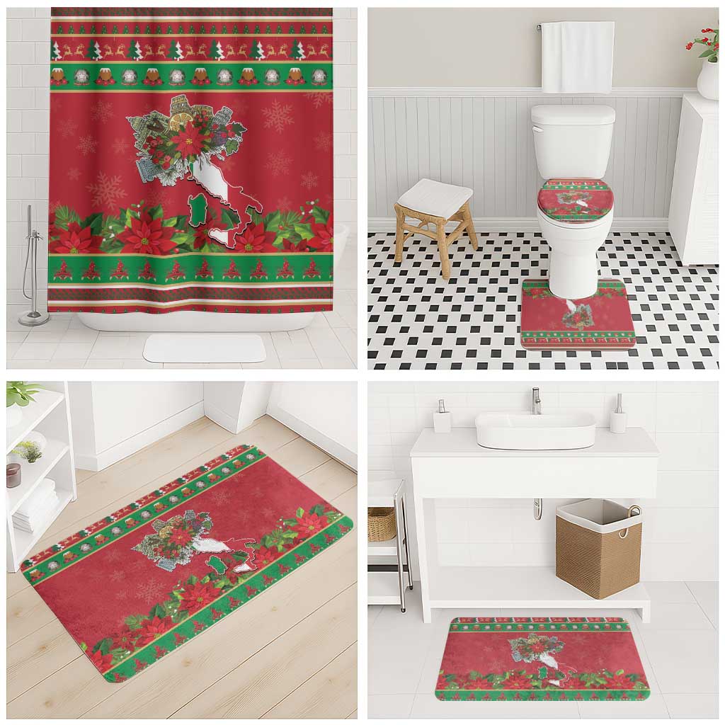 Italy Christmas Bathroom Set Italian Map Poinsettia - Wonder Print Shop
