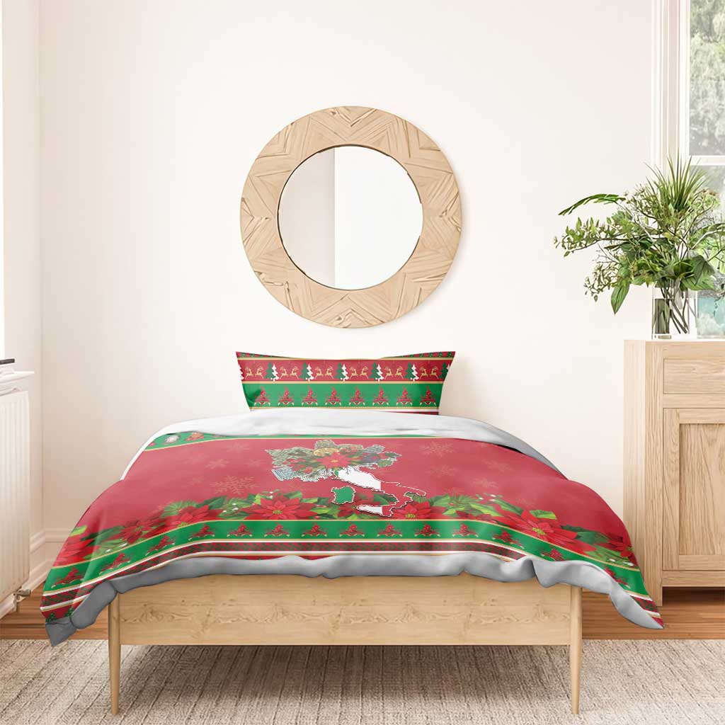 Italy Christmas Bedding Set Italian Map Poinsettia - Wonder Print Shop