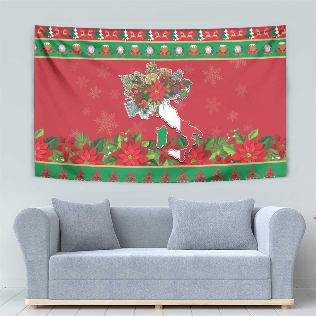 Italy Christmas Tapestry Italian Map Poinsettia - Wonder Print Shop
