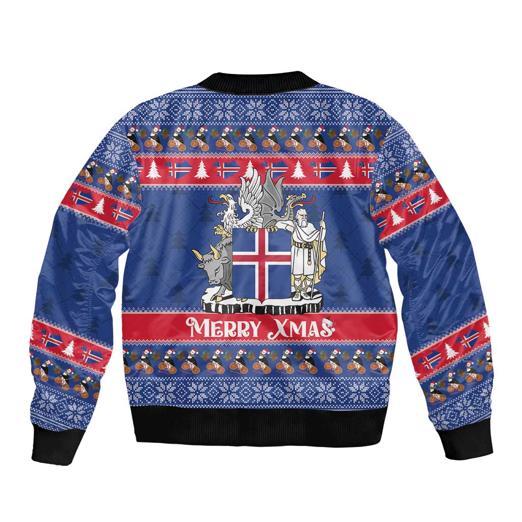 Iceland Christmas Bomber Jacket Coat Of Arms Christmas Pattern - Wonder Print Shop