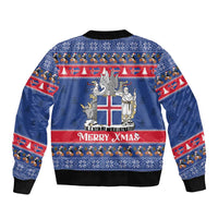 Iceland Christmas Bomber Jacket Coat Of Arms Christmas Pattern - Wonder Print Shop