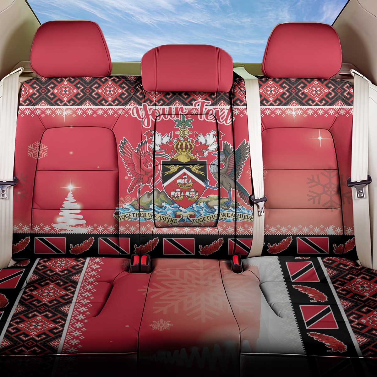 Personalized Trinidad and Tobago Christmas Back Car Seat Cover Coat Of Arms Seamless Pattern - Wonder Print Shop